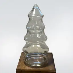 Christmas Tree Shaped Glass Clear w Lid Candy Jar 7.5”