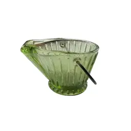025. Vintage Avocado Green Glass Coal Bucket Ashtray 2” X 3