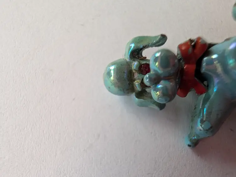 VNTG Blue Enameled Articulating Head Poodle pins, Red eyes and bow 2 CT, AS IS