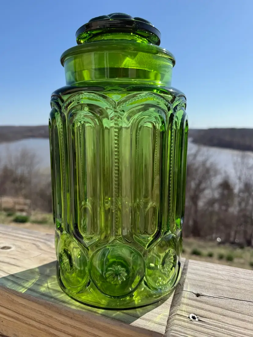 LE Smith Moon and Star Large Green Canister 11 inch