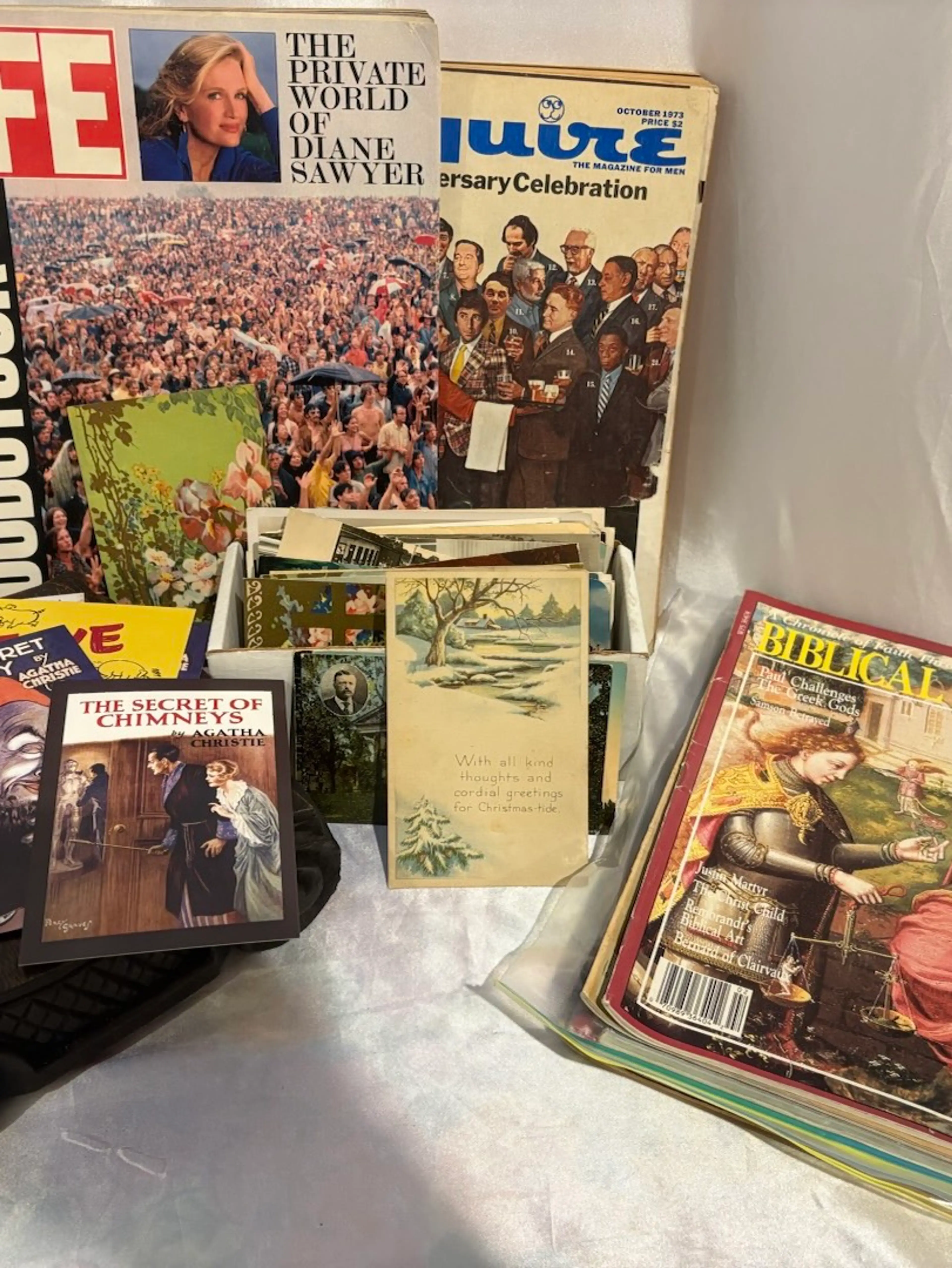 Vintage Ephemera Post cards, magazines 