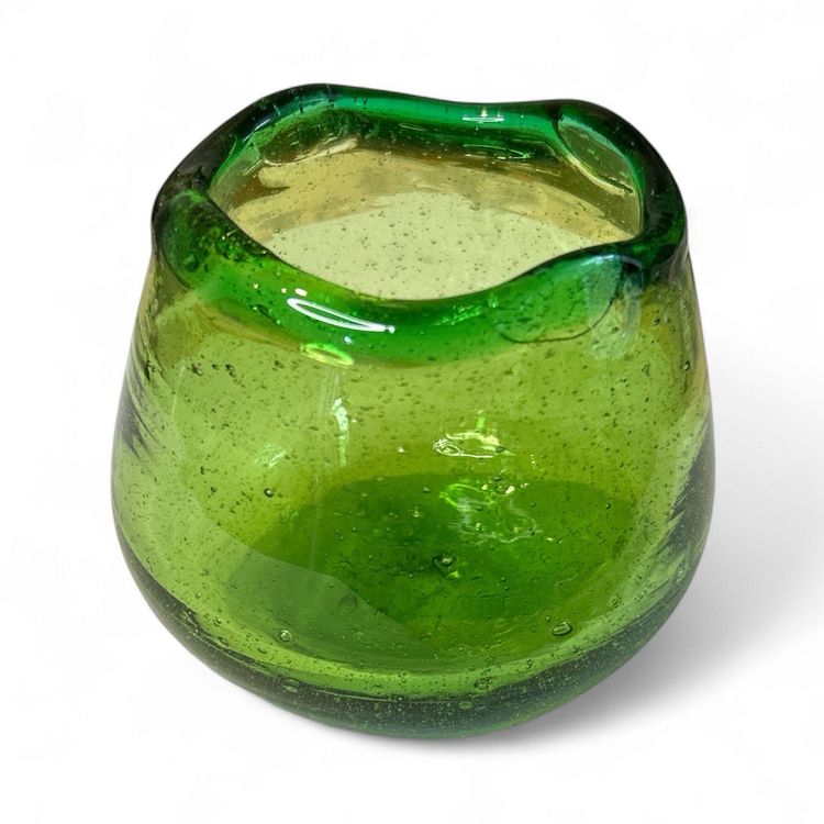 Vintage Green Glass Bowl Hand-Blown Vase