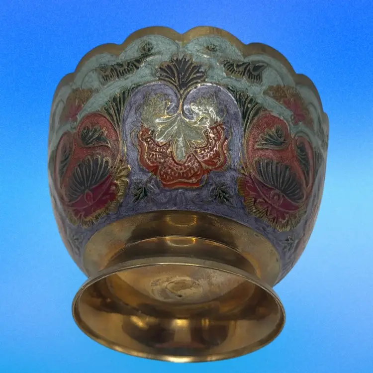 Brass Embossed Metal Bowl, 4-3/4” Diameter