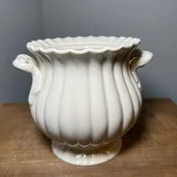 I. Godinger & Co. Cream Embossed Fluted Scalloped Rim Sugar Bowl with Handles- No Lid