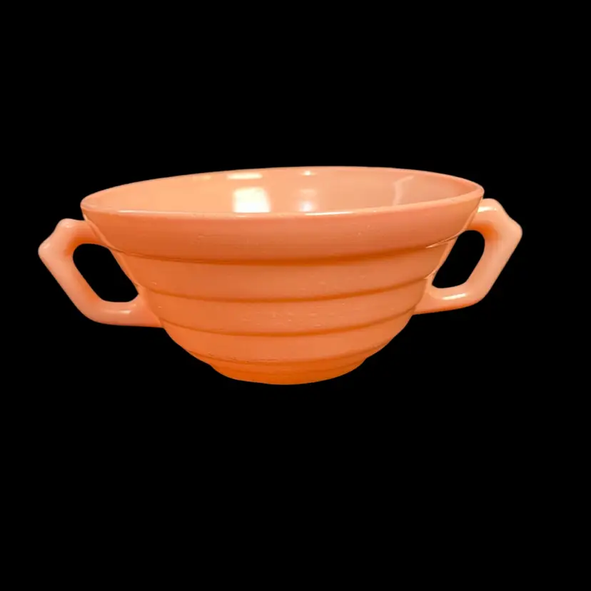 Hazel Atlas Moderntone Platonite DOUBLE Handle Cottagecore Pastel Peach Berry Bowl