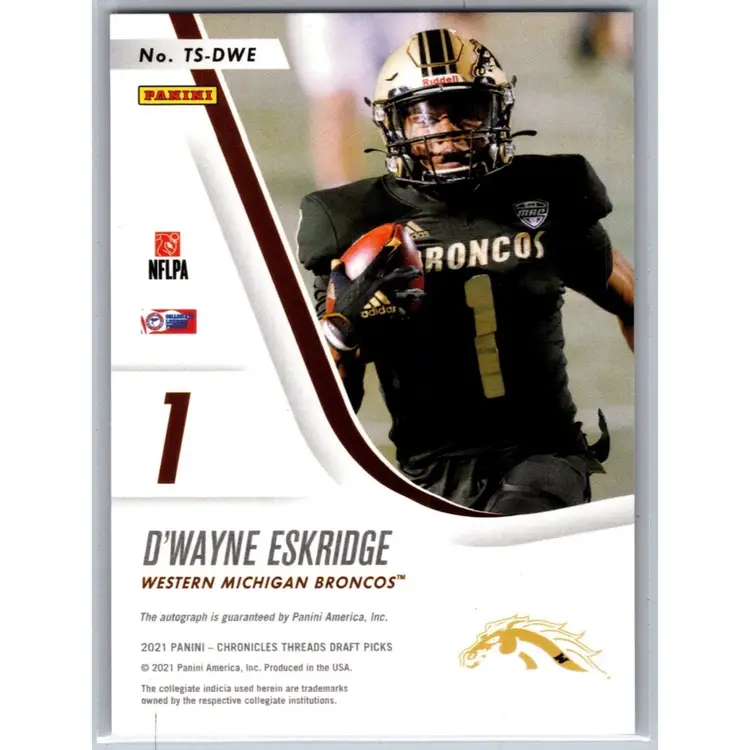 D’Wayne Eskridge 2021 Panini Threads Draft Picks Rookie Signatures Auto #TS-DWE