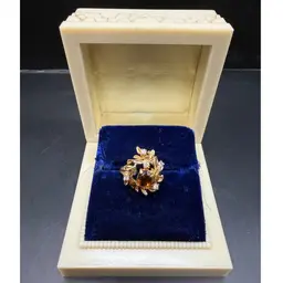 Smokey Quartz 18K Gold HGE Organic Motif W/ CZ Accents Cocktail Ring Sz 7