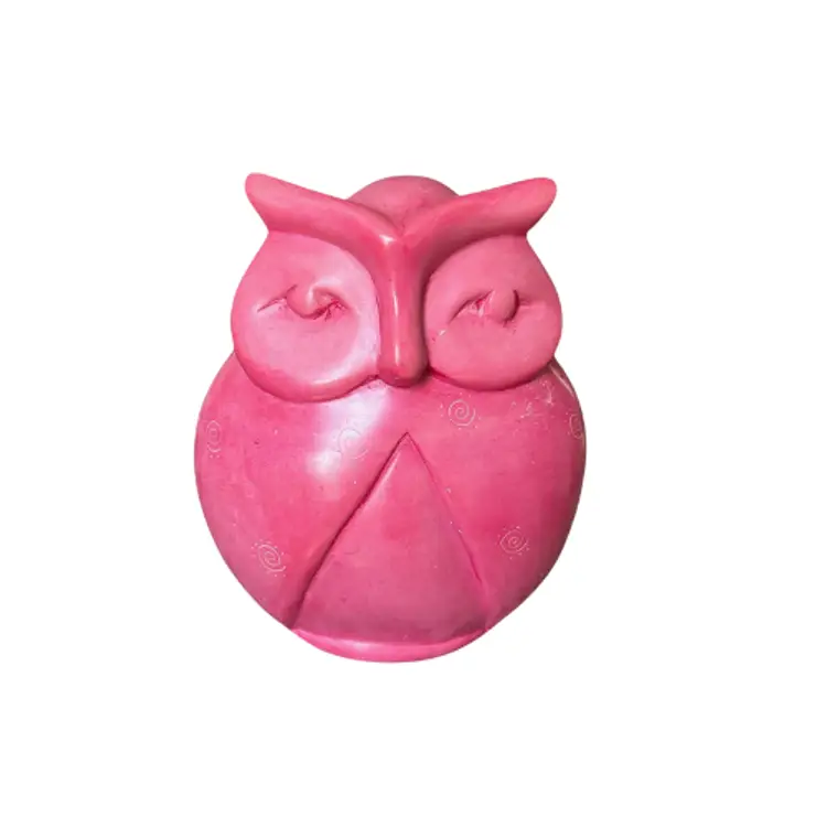 Soap Stone Carved Pink Decorative Owl Figurine