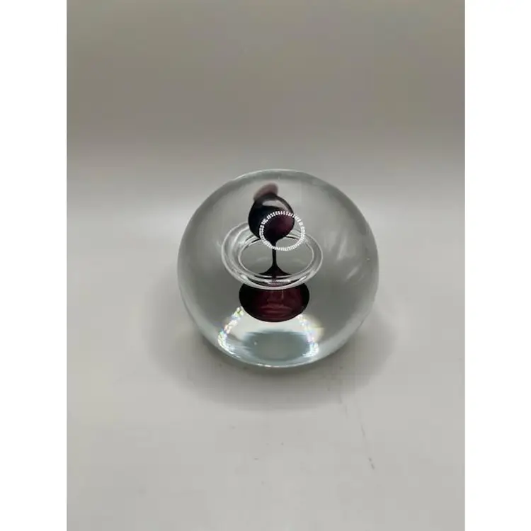 #02 - Vintage Bohemia Glass Paperweight with Purple Orb Design and Original Label ~ Made in Czech Republic ~ 2.25 inches tall