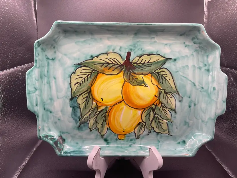 Hand Painted Ceramic Italian Serving Platter With Lemon Design