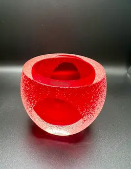 Red Frosted Art Glass Candle Holder