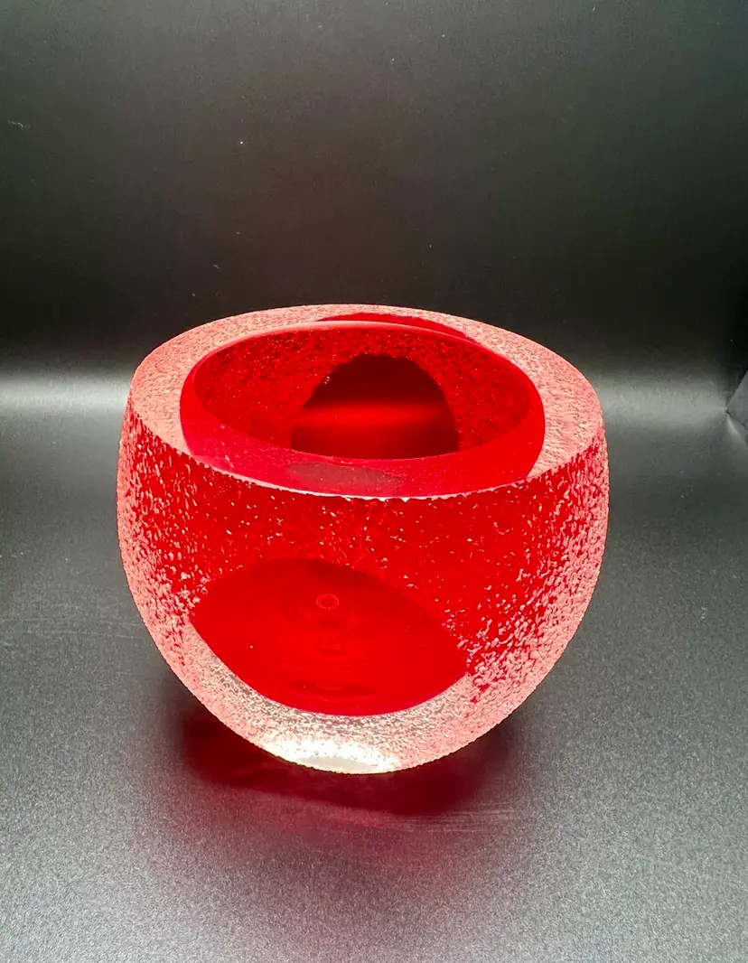 Red Frosted Art Glass Candle Holder