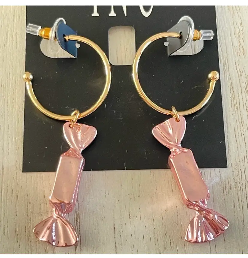 Pink candy hoop earrings gold tone