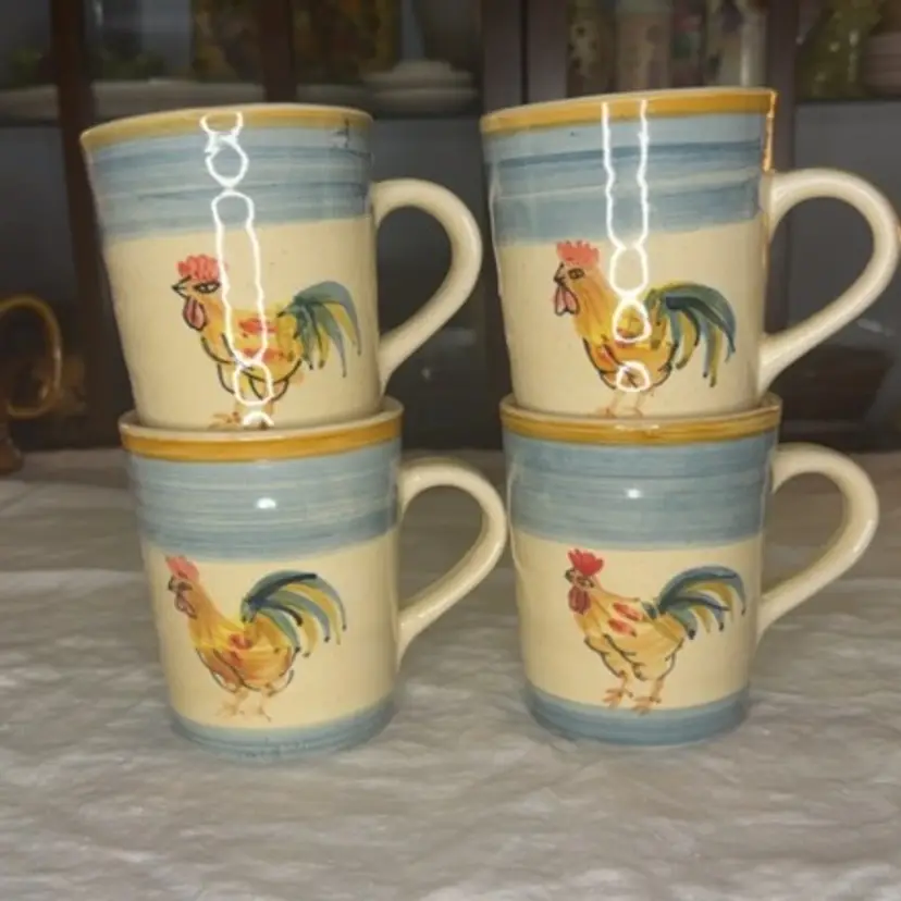 Set Of Four Discontinued Ocean Dream Rooster by Gibson Designs Mugs