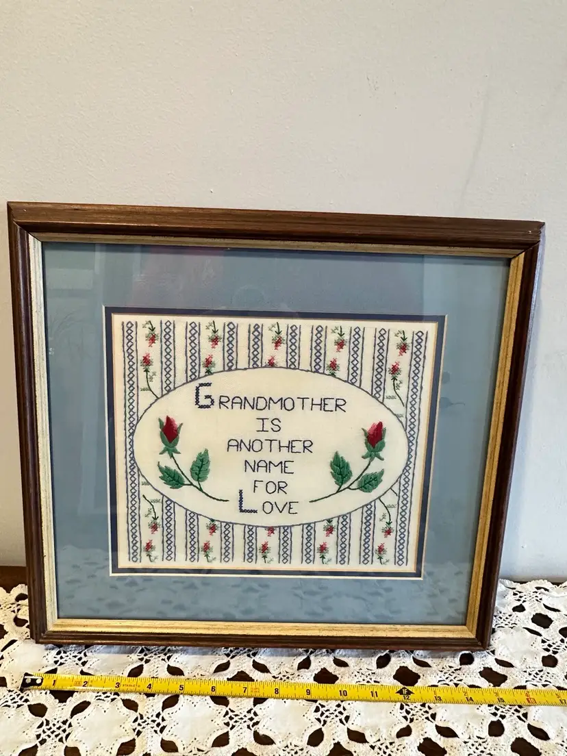 Vintage Framed “Grandmother Is another name for love” Cross stitch/ Embroidery Approx. 14.5”x14.5”