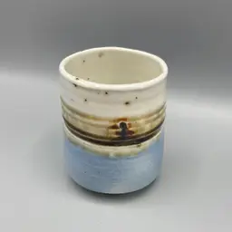 Signed Blue Brown & Cream Glazed Pottery Cup Vase