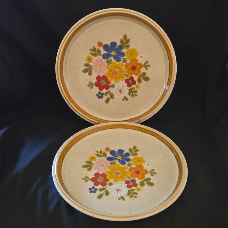 Mikasa Floribunda Dinner Plate Floral Stone Manor 10⅞" Diameter set of 2 Vintage