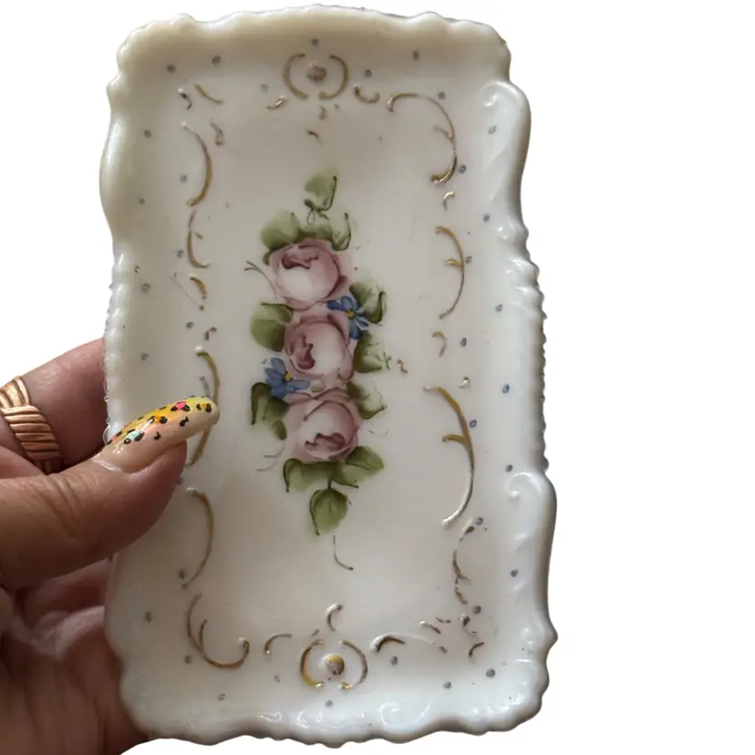 Milk, Glass, Hand-Painted, Trinket Dish