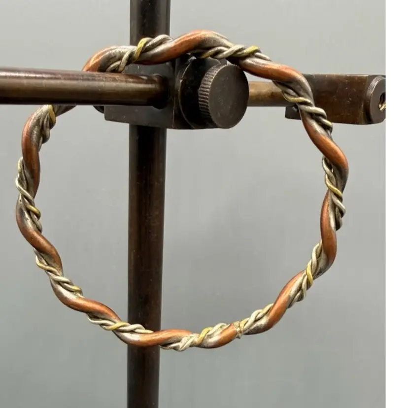 Vintage Artisan Hand-Twisted Tri-Metal Copper & Brass Bangle
