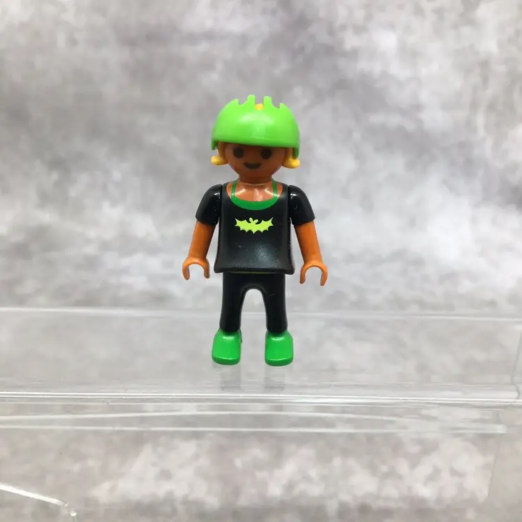 Playmobil Ethnic Girl Child Figure W/Bat Girl Shirt & Bike/Skate Helmet
