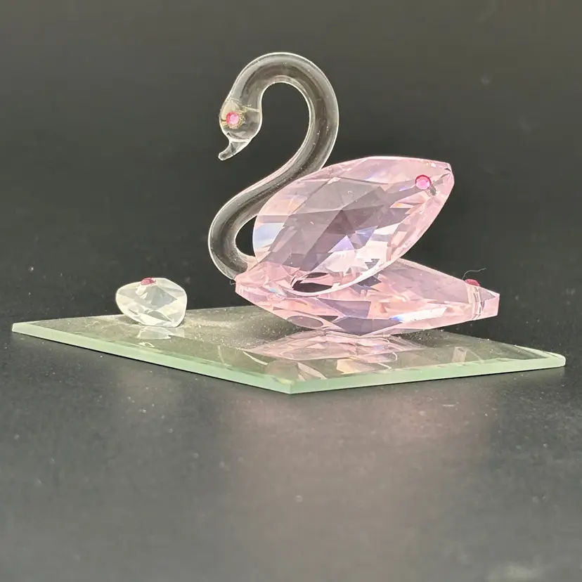 Pink Crystal Swan Figurine Vintage Collectable Birds Romance Gift