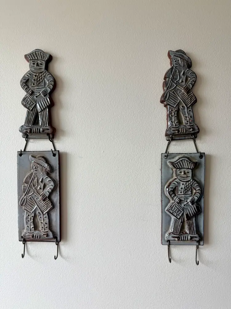 Handcrafted Redware Pottery Wall Hanger Hook Sculpture Cookie Mold Figures Rare