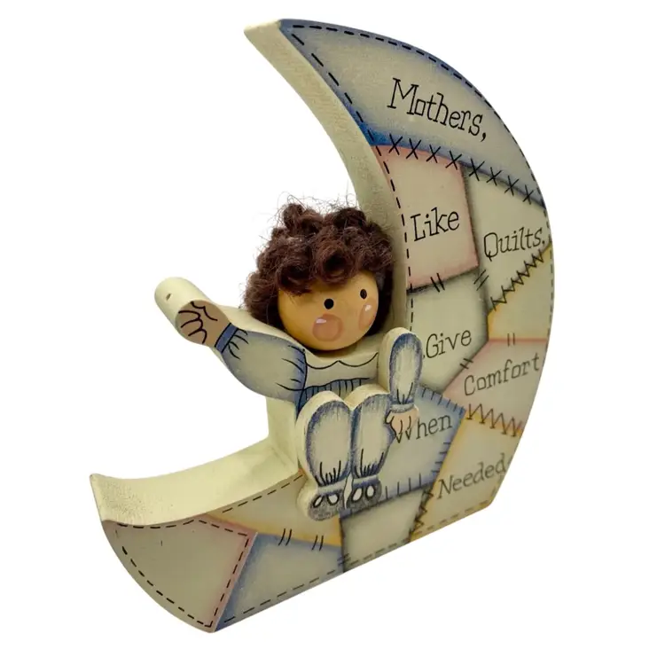 Wooden Colored Decorative Figure, Little Girl w/Long Brown Curls, Mother Quote