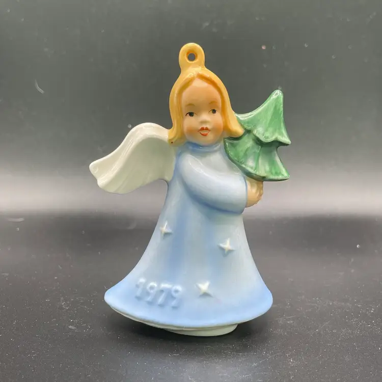 Goebel Angel with Tree Porcelain Christmas Ornament Vintage 1979 West Germany