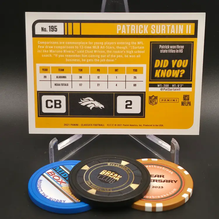 Patrick Surtain II Rookie 2021 Panini Classics Football Purple Timeless Tributes Parallel Numbered 14/50 Card #195 - Denver Broncos