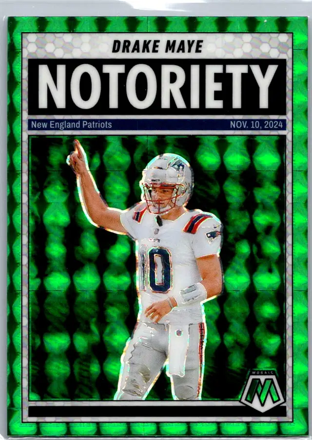 2024 Panini Mosaic Drake Maye #10 Notoriety Green Mosaic Patriots