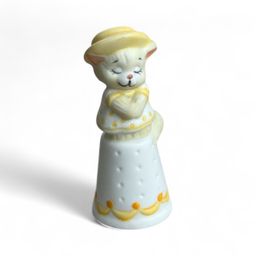 Cat Collectible Porcelain Thimble Yellow Hat