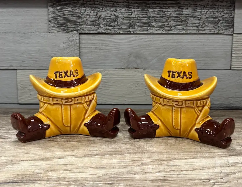 1970’s Vintage Souvenir “Sleeping Cowboy” Texas Salt & Pepper Shaker Set