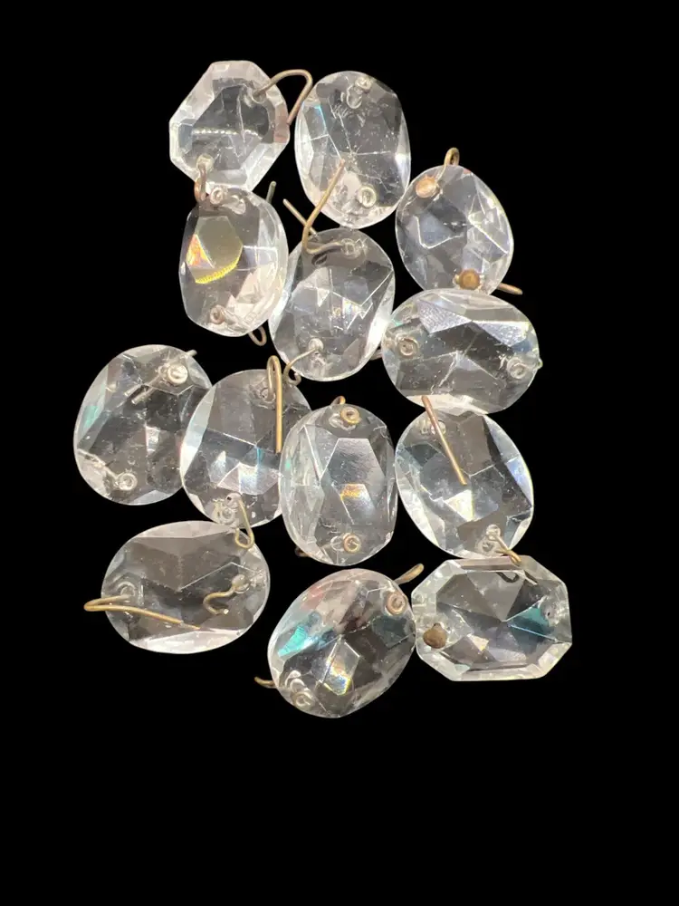 Vintage Crystal Chandelier 12 Oval Prisms & 1 Rectangle Bead Faceted Lot Of 13