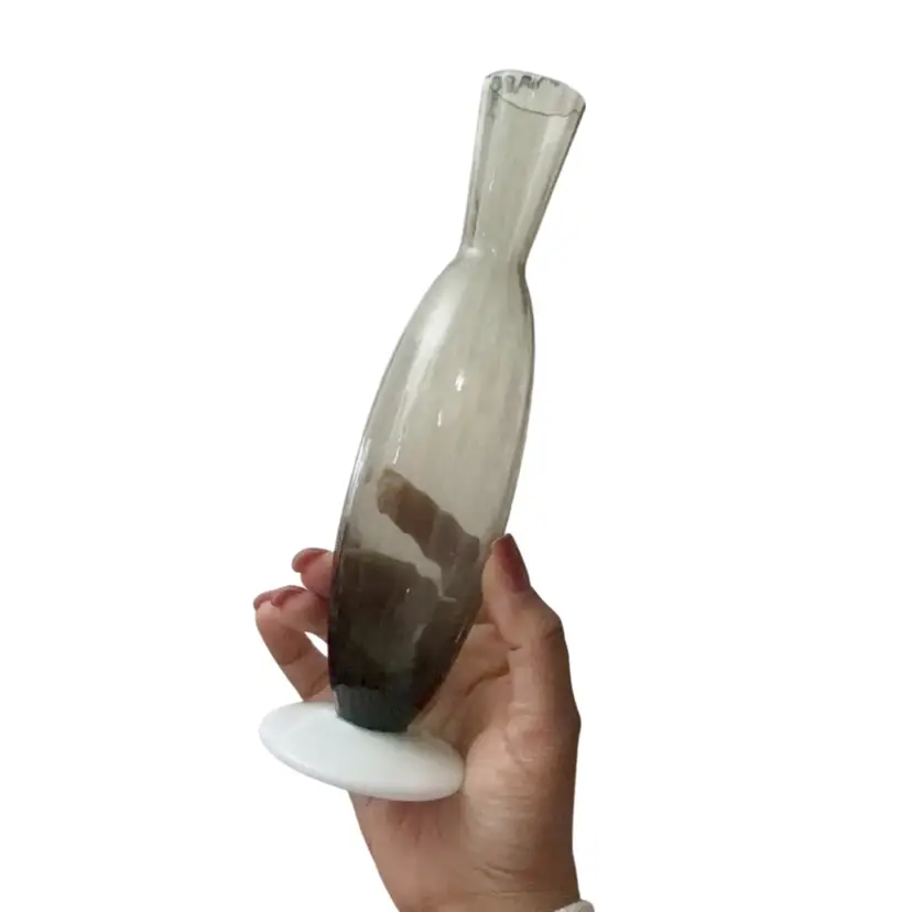 Swedish Smokey Ribbed Glass White Base Vase