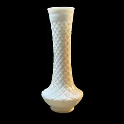 #11 Vintage Randall White Milk Glass Bud Vase Quilted Diamond Pattern