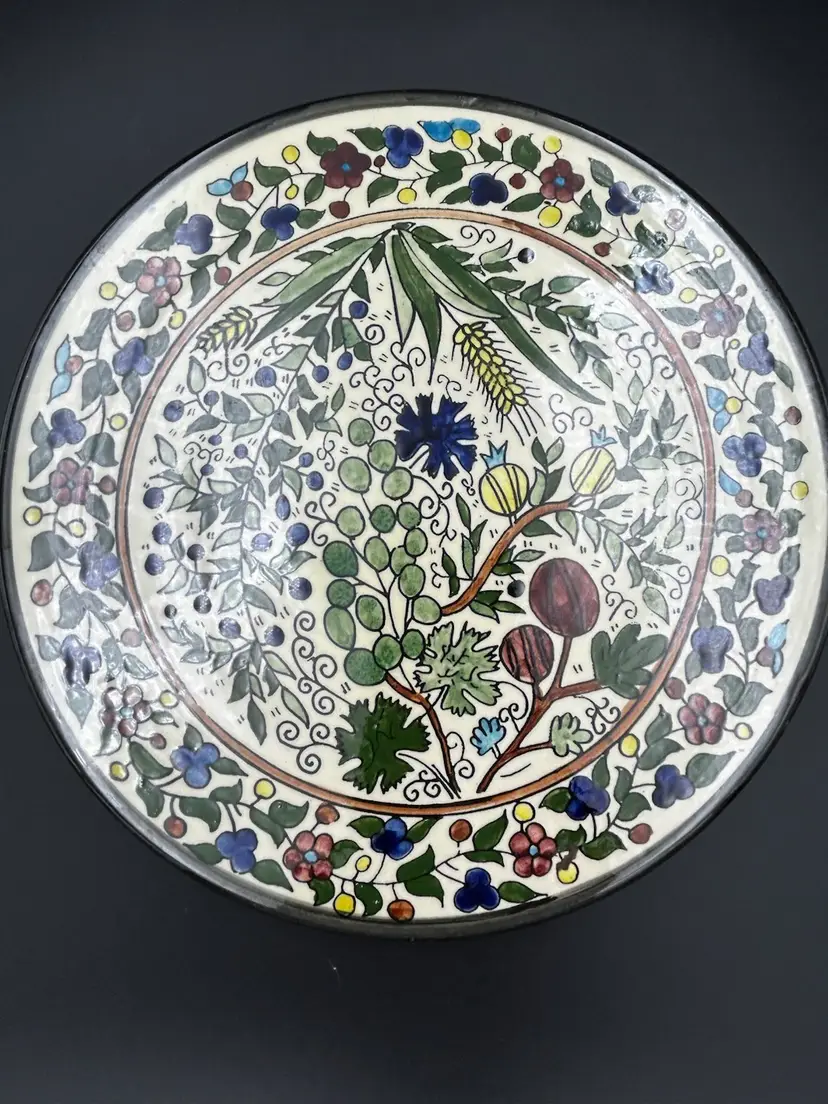 Jerusalem Pottery Decorative Art Plate Colrful Hand Painted Floral