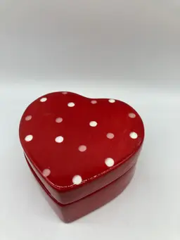 Ceramic Red Heart Trinket Box with White Polka Dots