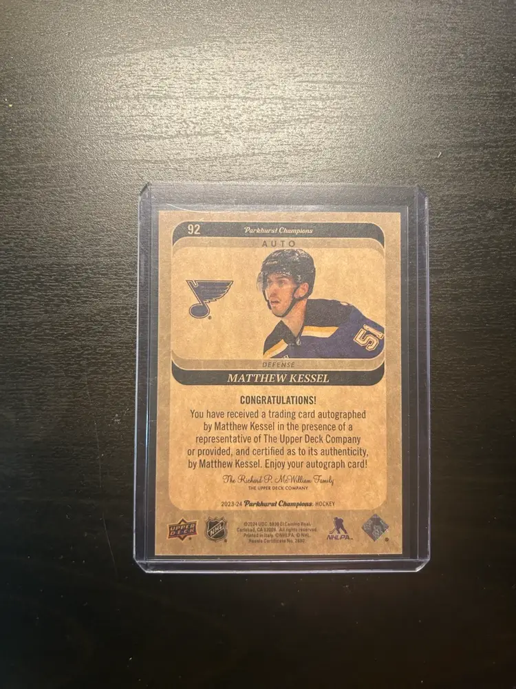 Matthew Kessel 23-24 Upper Deck Parkhurst Champions Rookie Auto