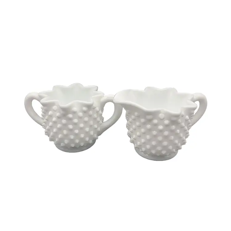 Fenton Hobnail White Milk Glass Open Sugar & Creamer Set Cottagecore Hostingcore