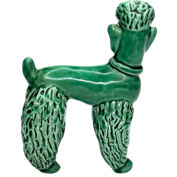 Green Spaghetti Style Poodle Dog Figurine. Ceramic Jade Green Color Glaze. So Adorable! 4-3/4” x 3-1/4” x 2”