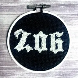 Seattle 206 Area Code Mini Hand-Embroidery 3"