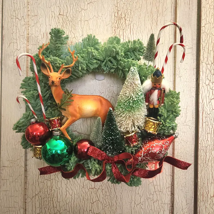Green flocked wreath with Deer