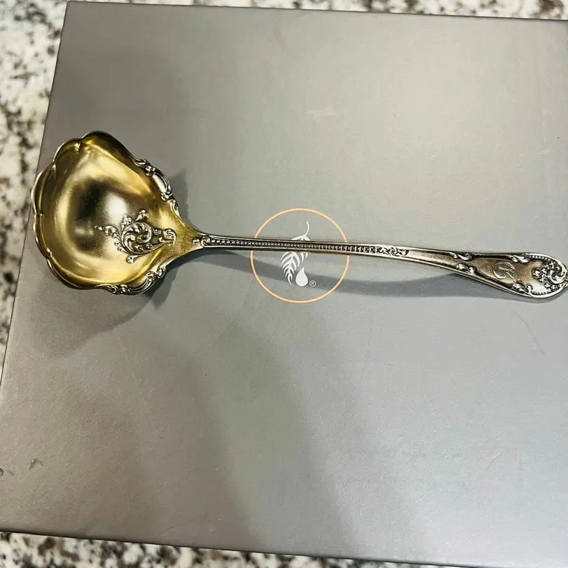 Towle Ladle Spoon Sterling Silver Rustic Pattern Sauce Gold Wash Monogram 5 1/8