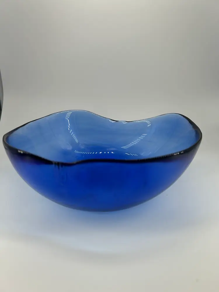Vintage Cobalt Blue Apple Core Serving Bowl
