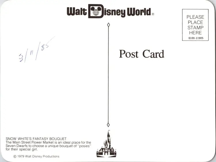 Postcard Snow White's Fantasy Bouquet Oversized Postcard Walt Disney World 1979 - 1082