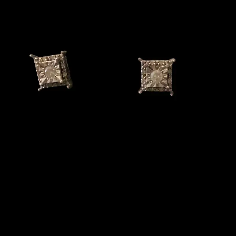 Vintage Sterling Silver Pierced Earrings Posts With Diamonds