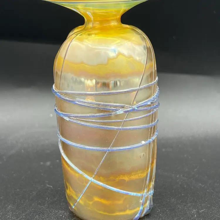 Vintage Roger Roland Signed Studio Art Glass Iridescent Aurene Vase – Dated 1997