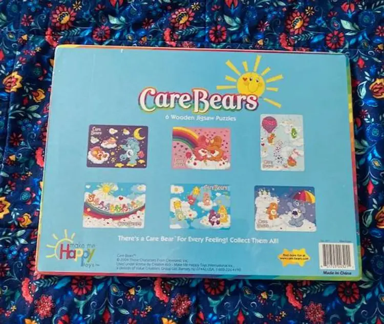 2 Care Bears Wooden 12 Pc Inlay Puzzles Hot Air Balloon & Looks Like Rain