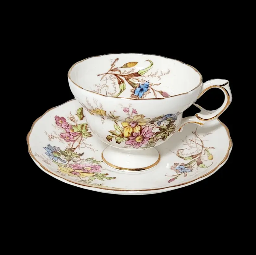 Vintage Rosina Bone China 4867 Vintage Teacup And Saucer Floral Made In England