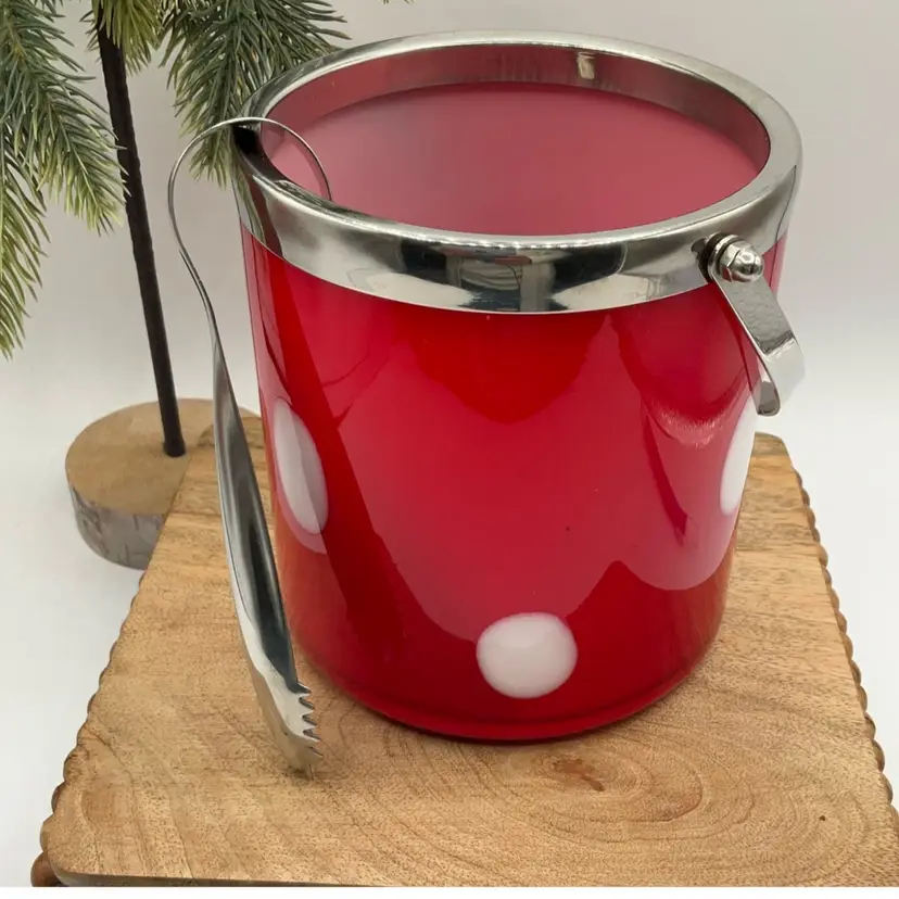 Z.Red Polka Dot Demi Glass Ice Bucket Encased Glass